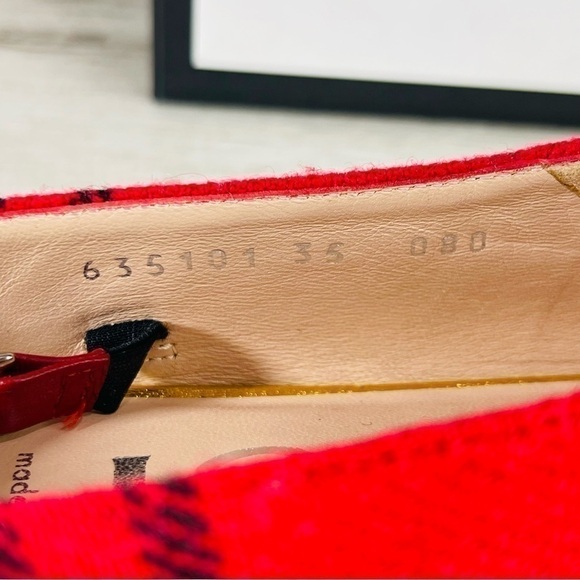 NWT GUCCI Archive Wool Check Pointed Toe Ballet Flats Shoes Red/Black SZ 35 - Picture 14 of 16